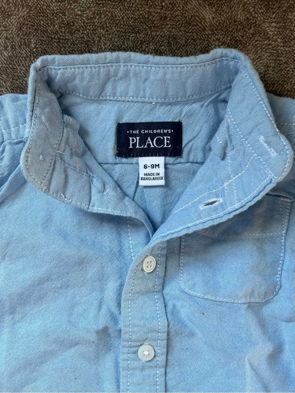 The Children's Place Light Blue Short Sleeve Button-Down Shirt 6-9 months Preppy